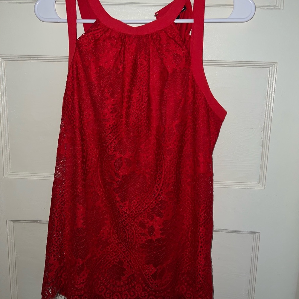 Red Lace Halter Tank Top